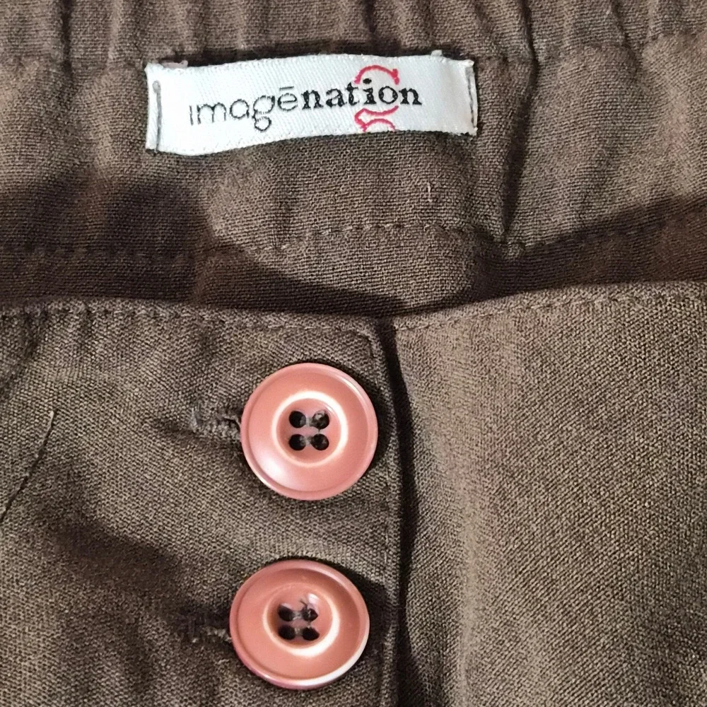 Imagenation Brown Wide Leg Cropped Pants Elastic Back Culottes Trousers Womens